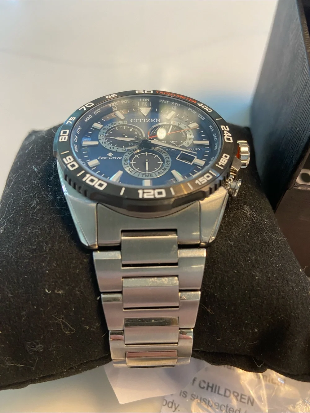 Citizen Eco-Drive Stainless Watch with Blue Dial and Silver Bracelet.. sapphire